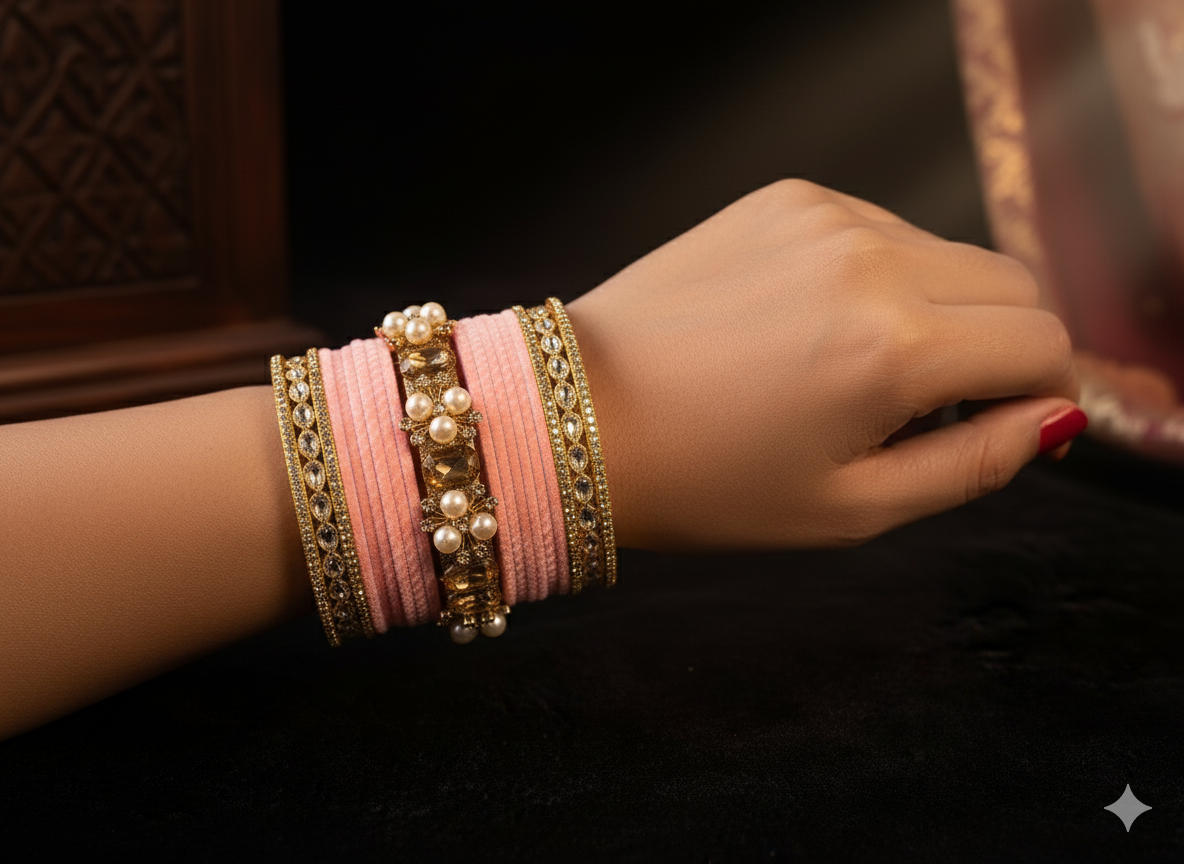 Rose Gold Pearl and Stone Bangles