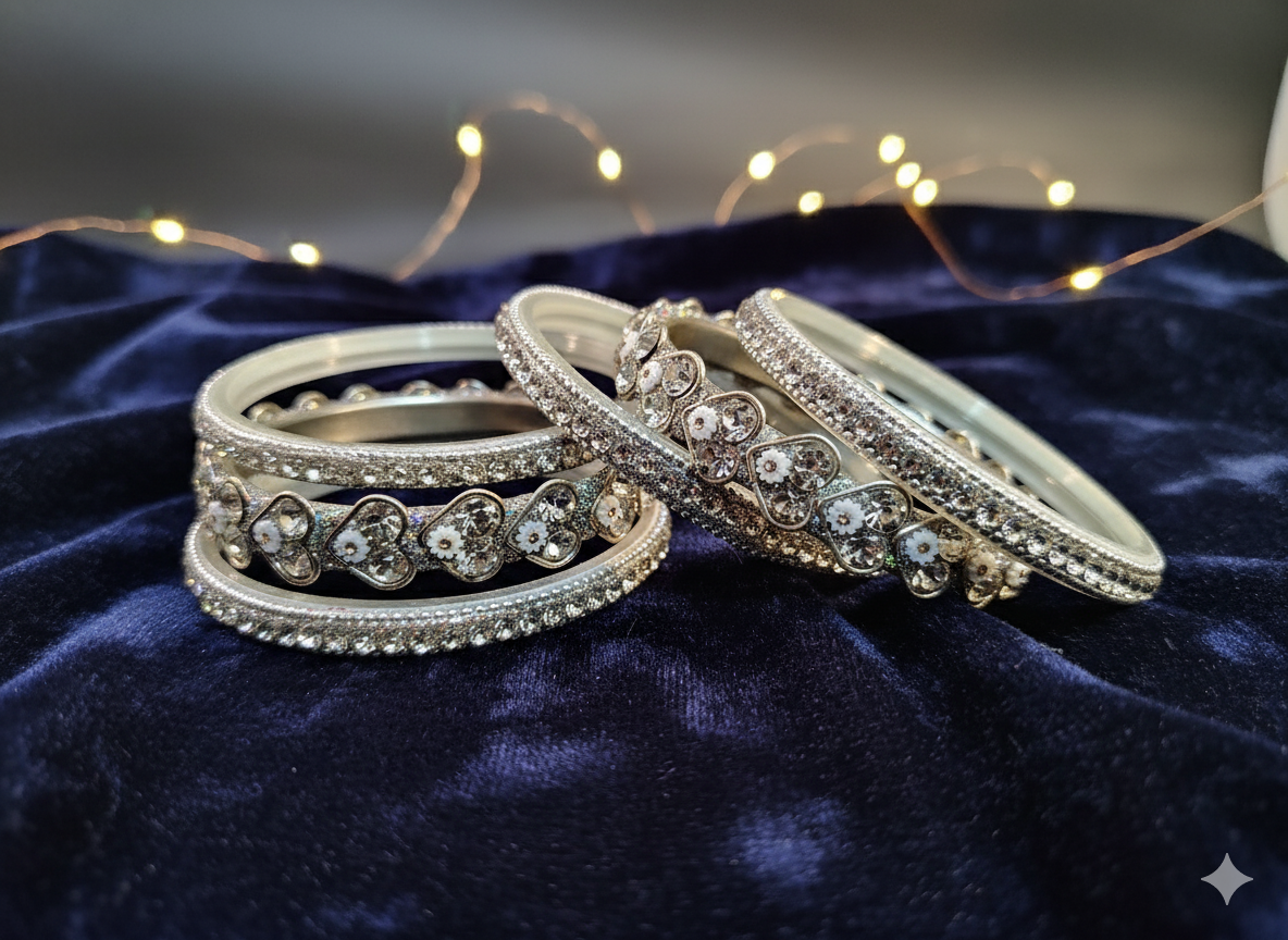 Silver Clover & Diamond Bangles