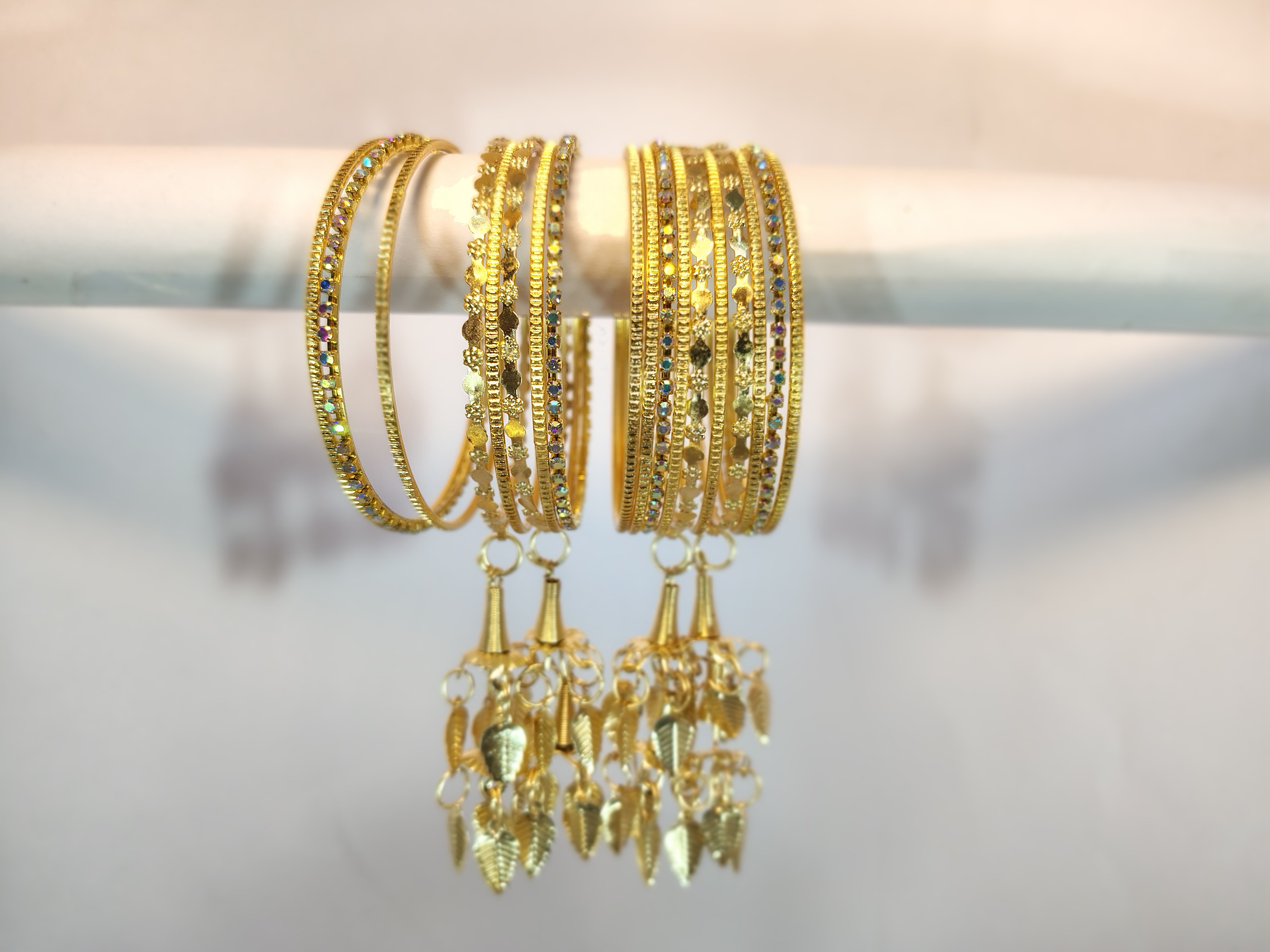Golden Leaf Charm Bangle Set