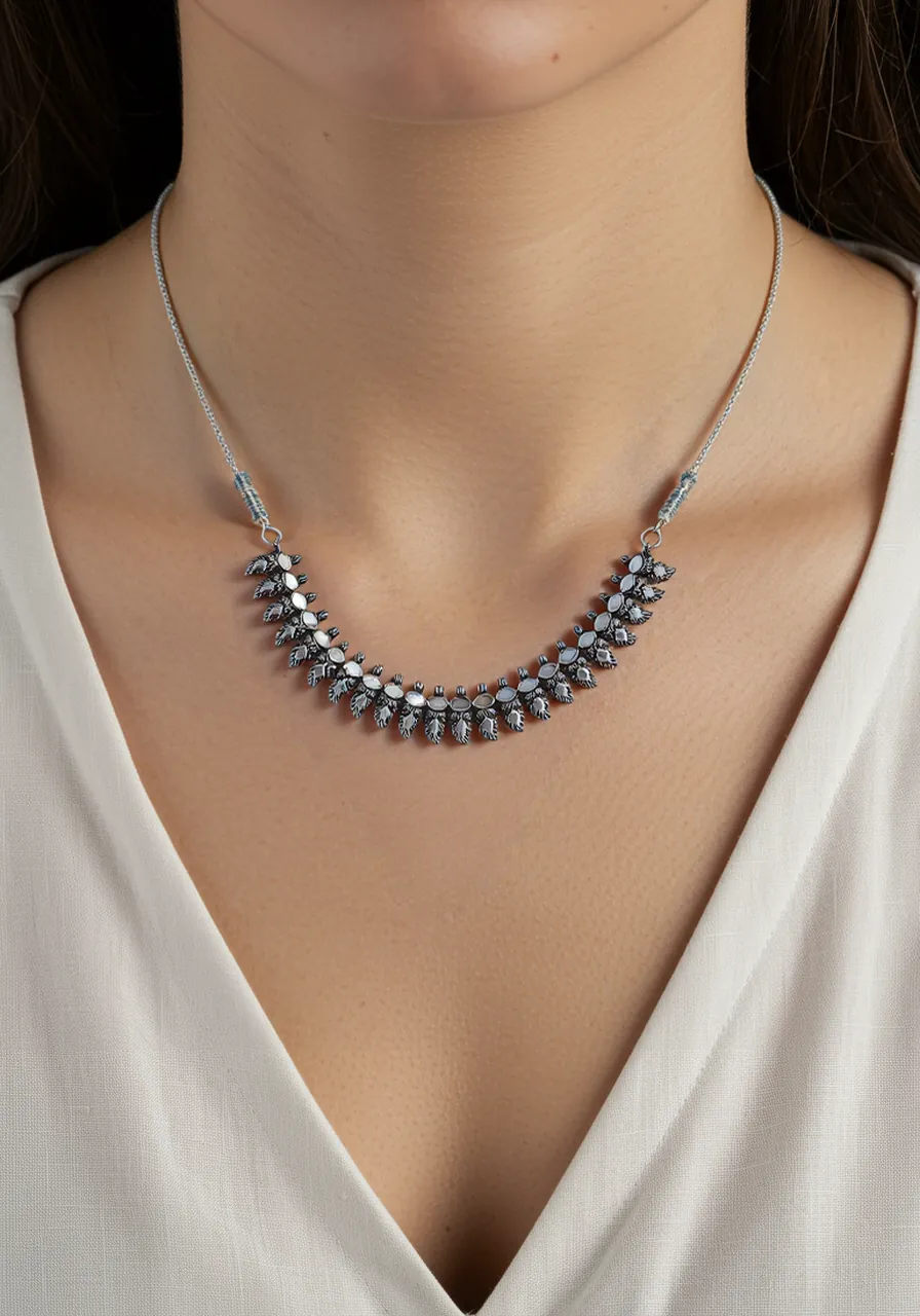 Oxidized Silver Leaf Necklace