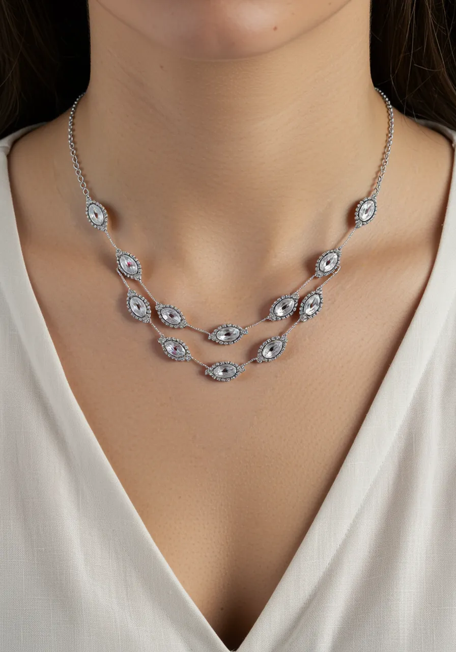 Shimmering Marquise Double-Layer Necklace
